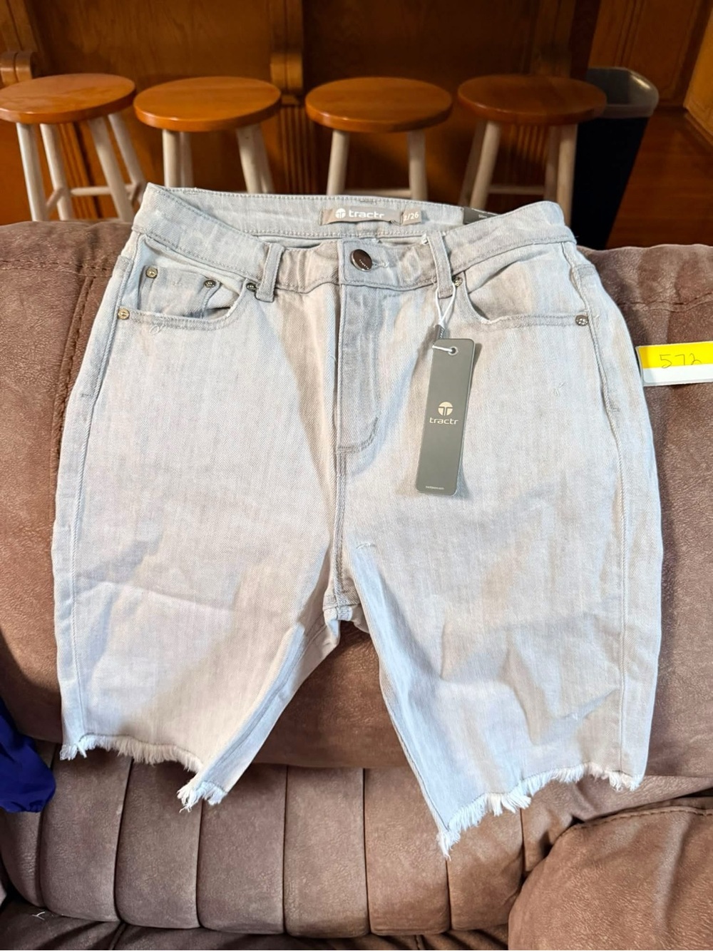 Tractr Light Blue Frayed Hem Denim Shorts - Women's
